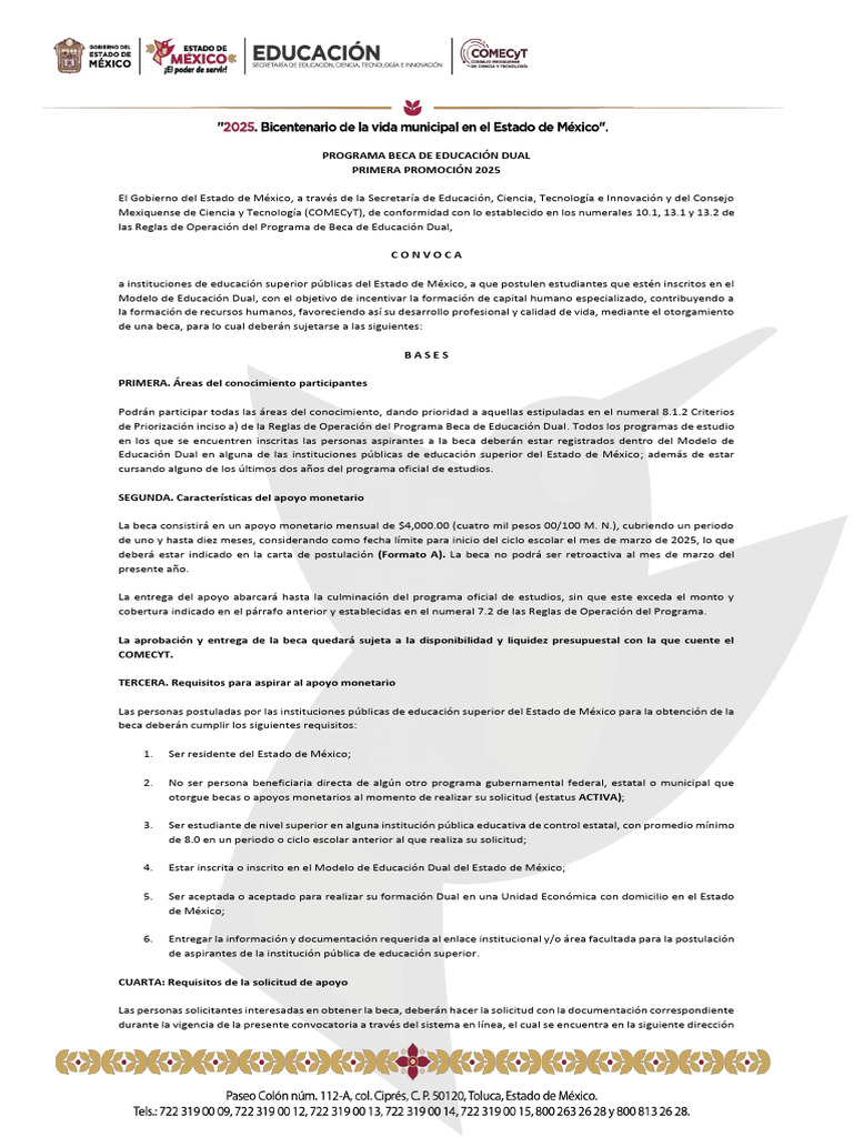 Convocatoria Beca Dual COMECyT 2025 | PDF | México