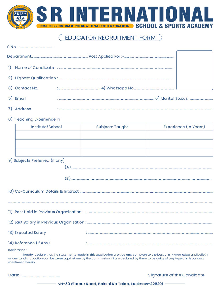 EDUCATOR recruitment Form | PDF