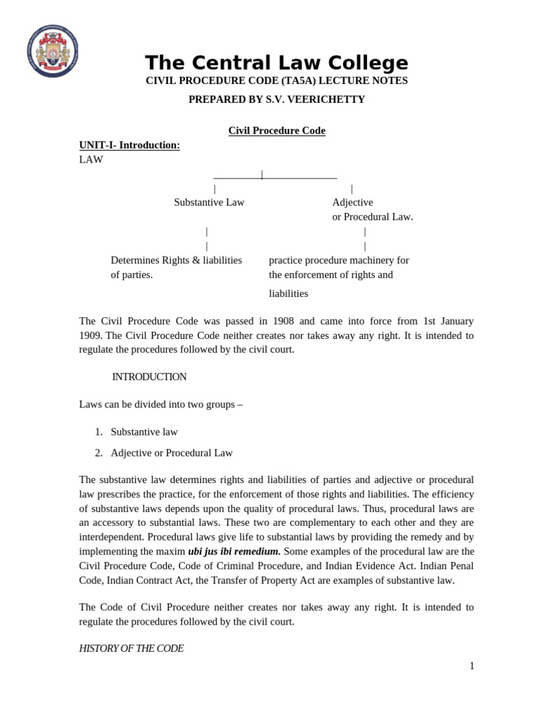 Civil Procedure Code Lecture Notes | PDF | Lawsuit | Lease