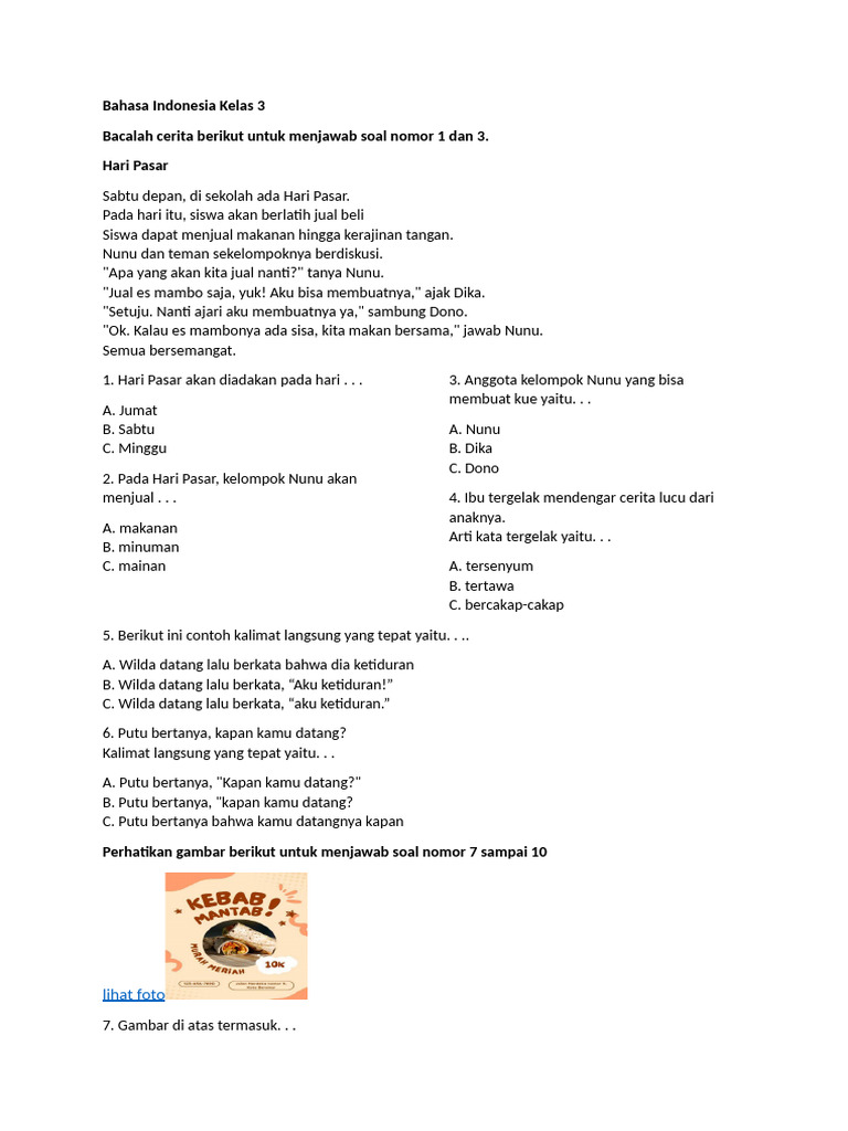 Tugas Bahasa Indonesia Kelas 3 SD | PDF