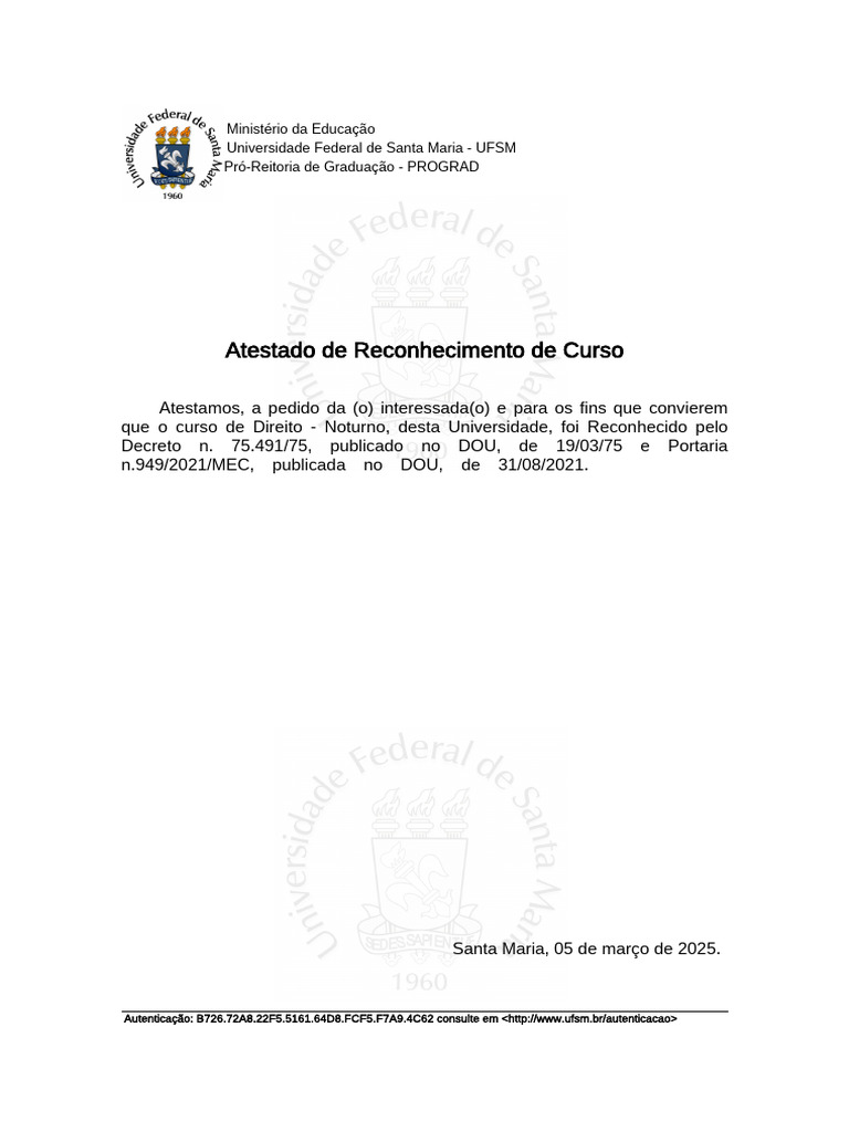 Reconhecimento do Curso de Direito UFSM | PDF