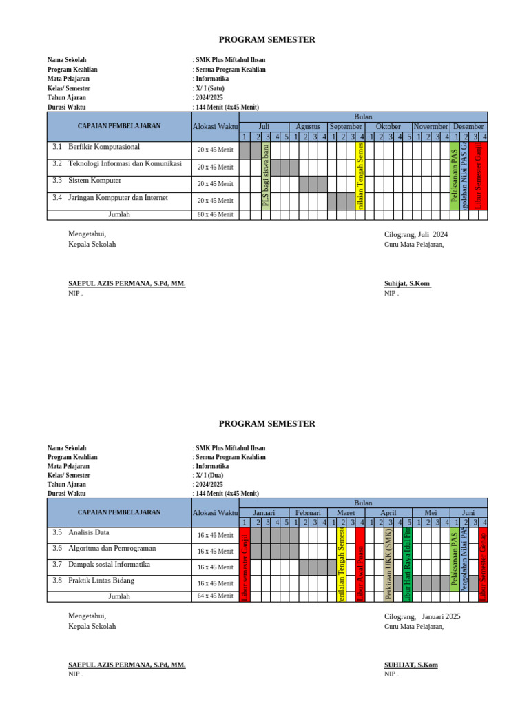 Program Semester Informatika SMK 2024/2025 | PDF