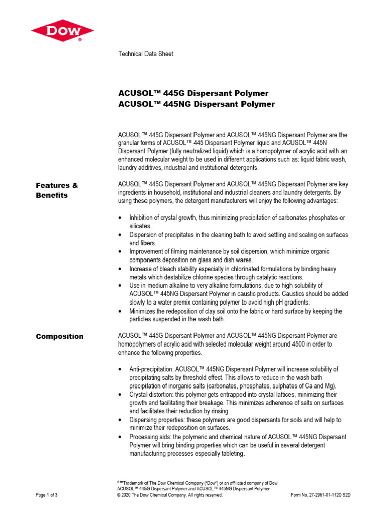 27 2961 01 Acusol 445g Dispersant Polymer and Acusol 445ng Dispersant ...