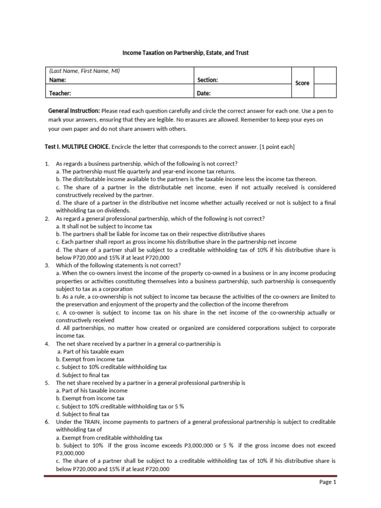 Taxation on Partnerships and Trusts | PDF | Tax Deduction | Income Tax