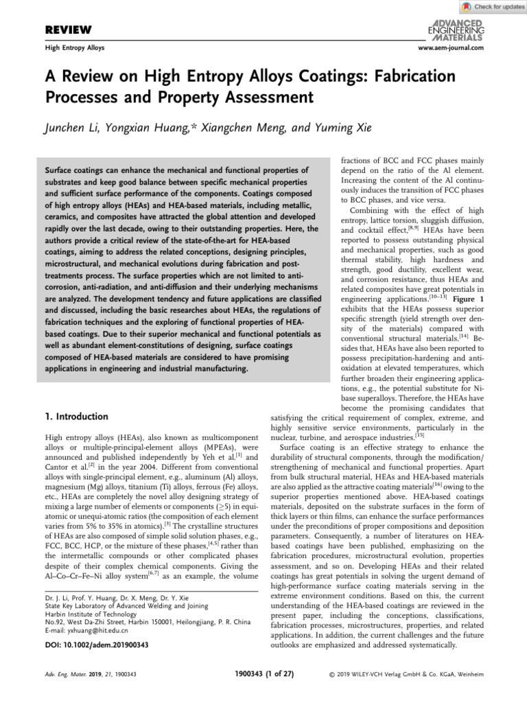 2019-A Review On High Entropy Alloys Coatings Fabrication | PDF ...