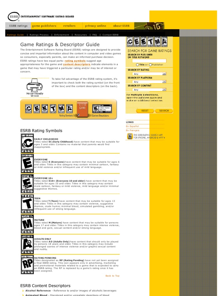 ESRB Game Ratings and Descriptors Guide | PDF | Video Games | Entertainment