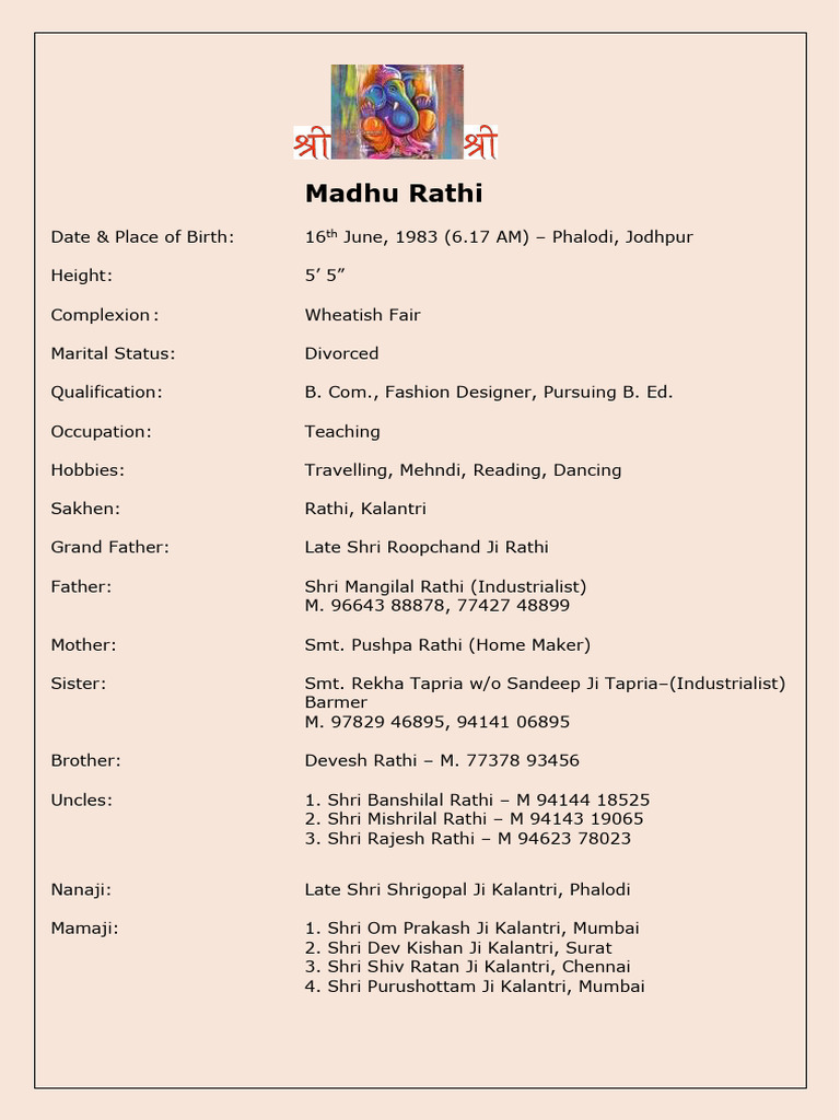 Madhu Rathi - Biodata | PDF
