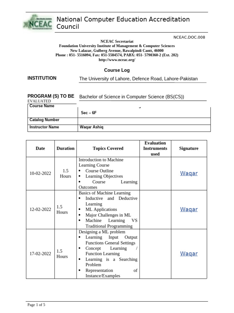 Machine Learning Course Log NCEAC | PDF | Machine Learning ...