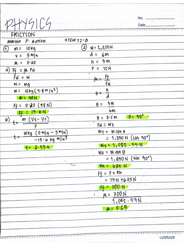 Physics Friction CW | PDF