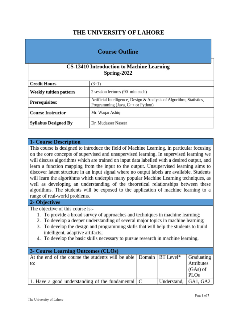 Machine Learning Course Outline | PDF | Machine Learning | Plagiarism