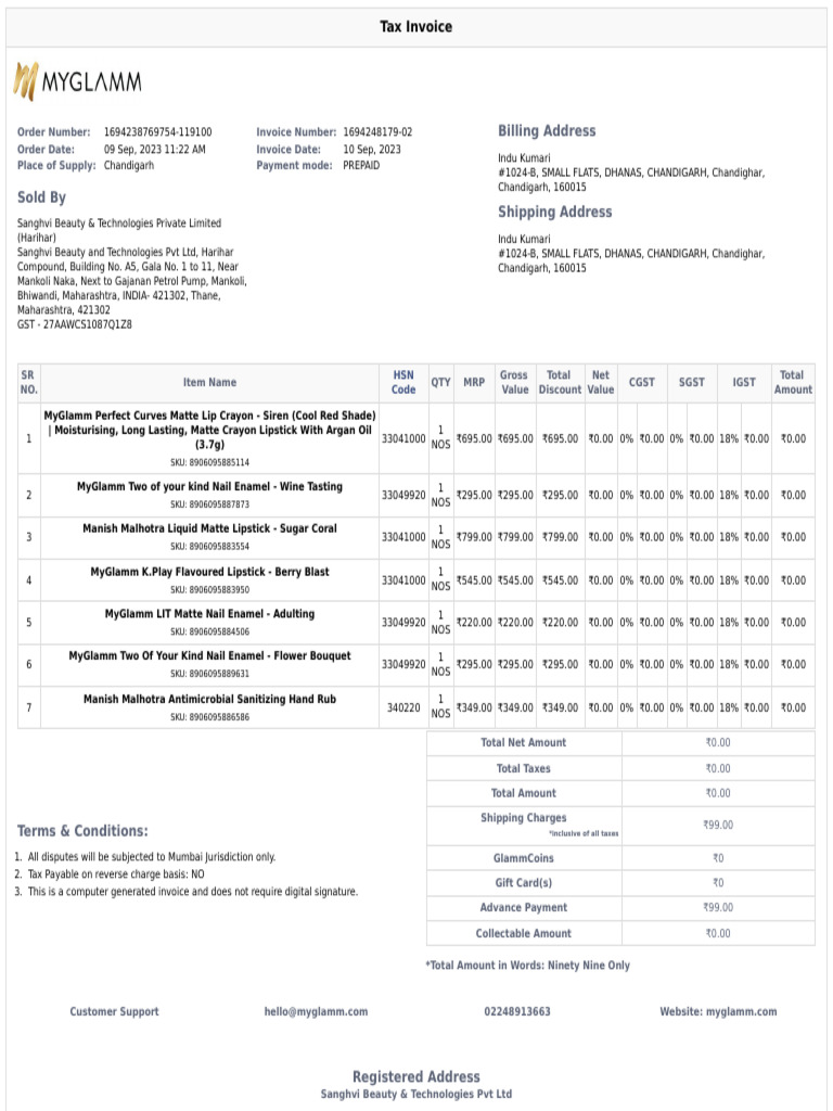 MyGlamm Invoice 1694248179-02 | PDF | Payments | Taxes
