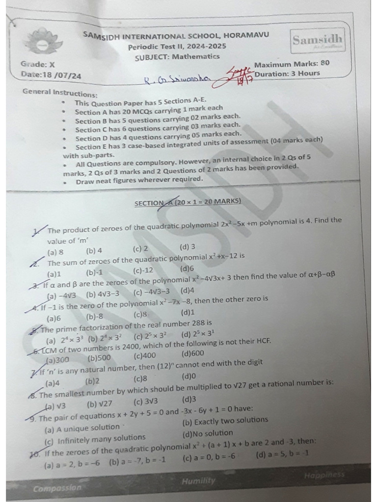 R G Srivarsha Question Paper | PDF