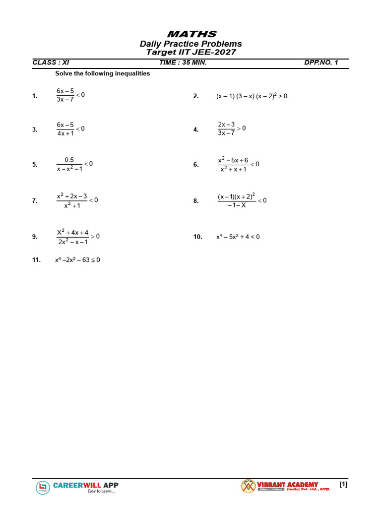 IIT JEE Inequalities Practice Problems | PDF