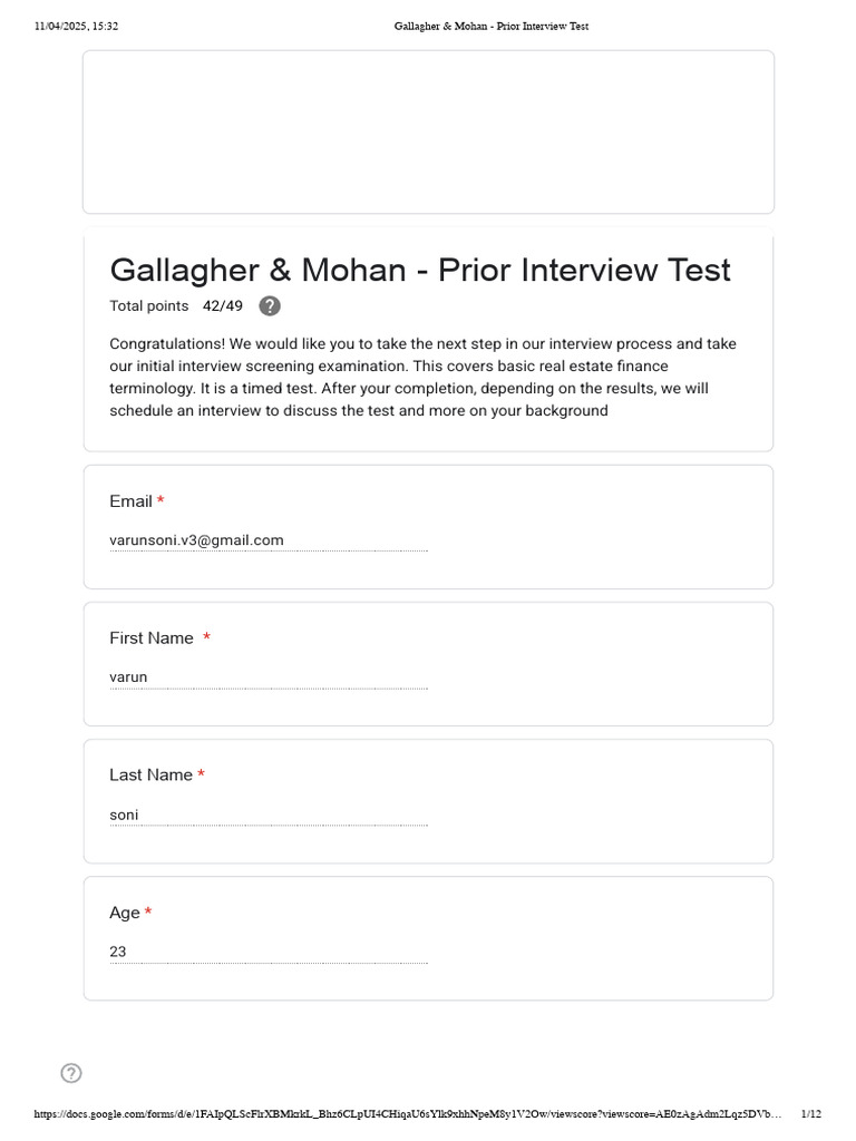 Gallagher & Mohan - Prior Interview Test | PDF | Net Present Value ...