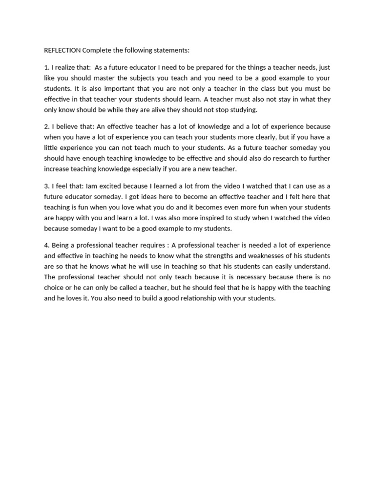 Future Educator Reflection Insights | PDF