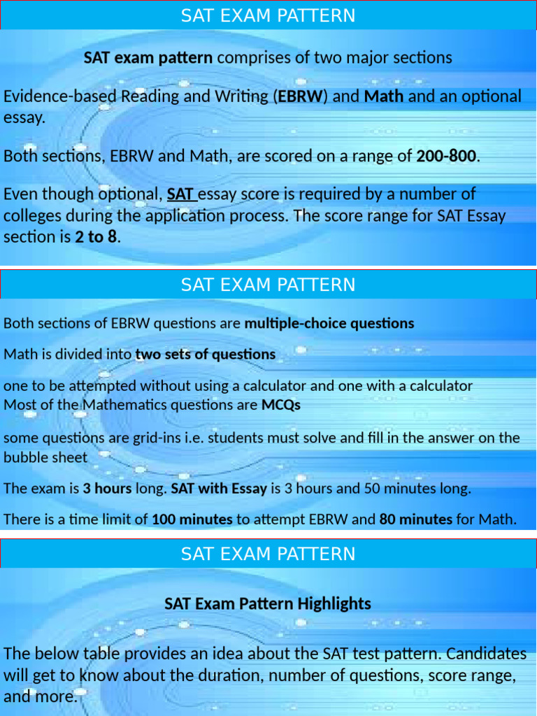 SAT Exam Pattern Overview | PDF | Sat | Mathematics