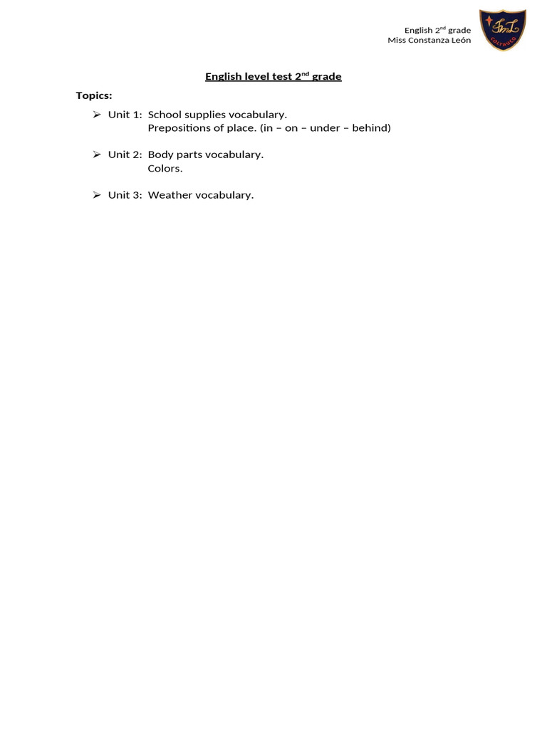 2nd Grade English Level Test Guide | PDF