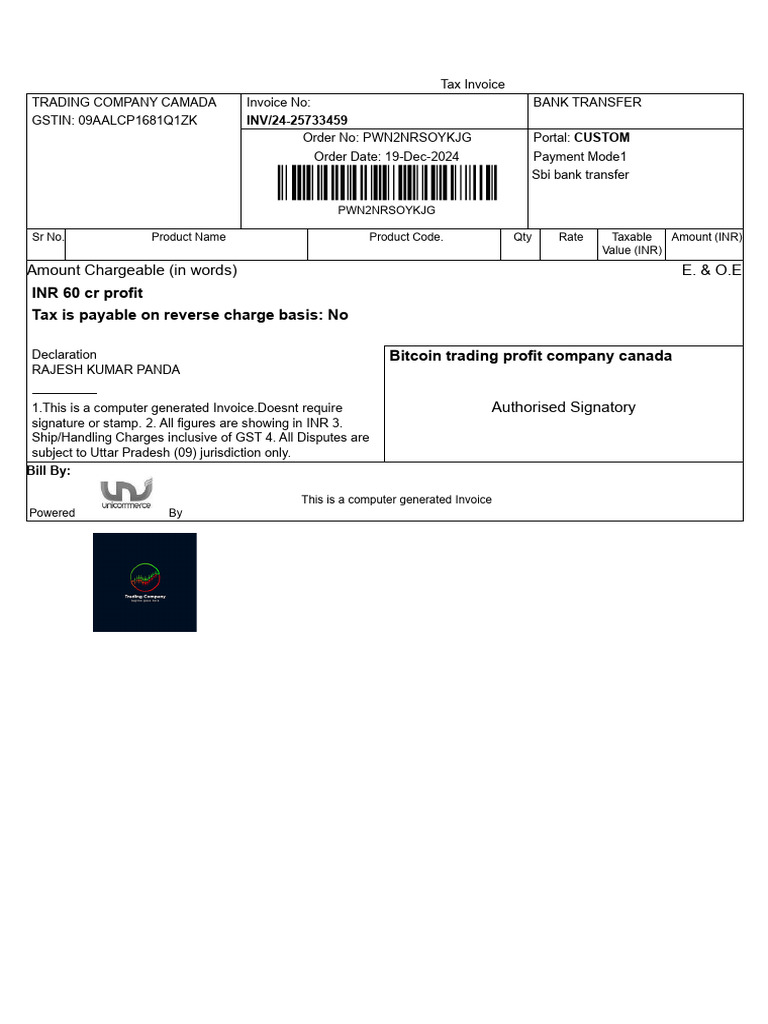Bitcoin GST Charges Invoice | PDF