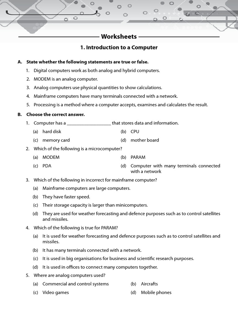 Introduction to Computers Worksheet | PDF | Icon (Computing) | Window ...
