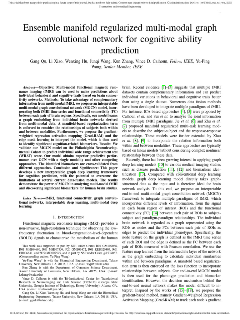 Multi-Modal Graph CNN for Cognition Prediction | PDF | Functional ...