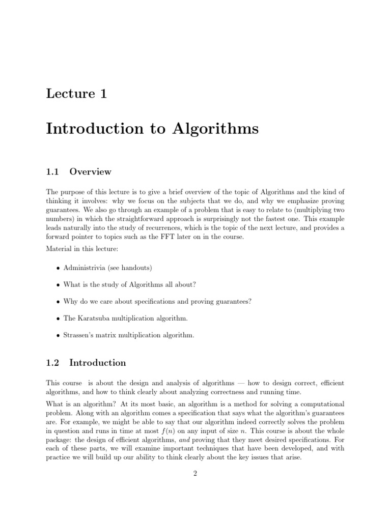 Notes 1 - Intro To Algorithms, Karatsuba Multiplication | PDF ...
