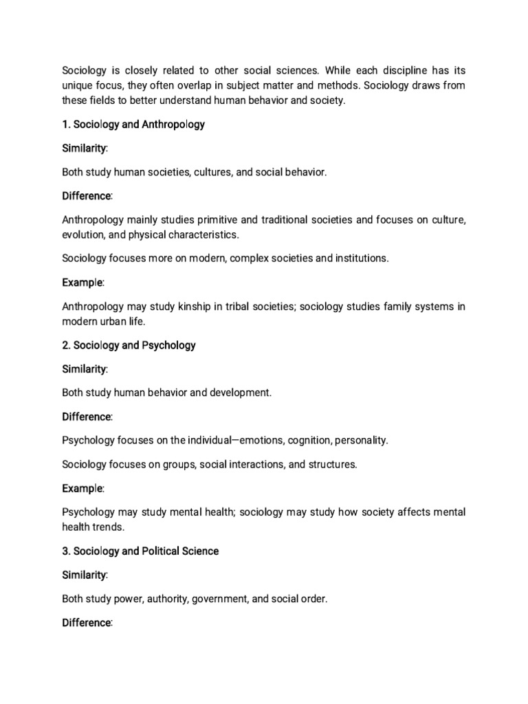 Interconnections of Sociology and Social Sciences | PDF