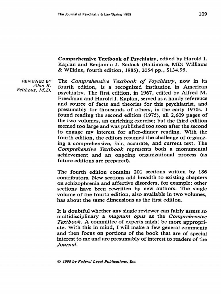 Comprehensive Psychiatry Textbook Review | PDF | Diagnostic And ...