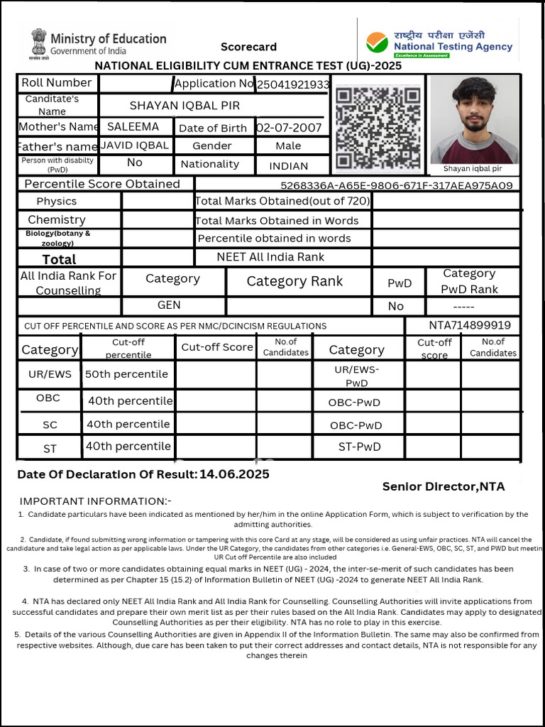 NEET UG 2025 Scorecard Details | PDF | Tests | Qualifications