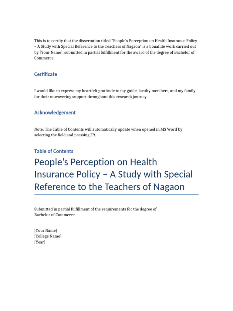 Complete Health Insurance Dissertation | PDF