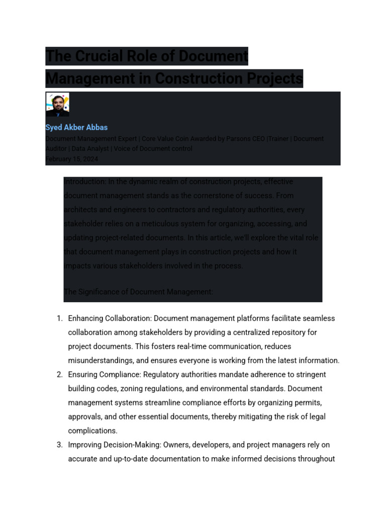 The Crucial Role of Document Management in Construction Projects | PDF ...
