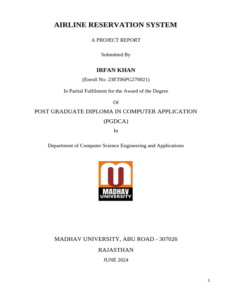 Airline Reservation System Irfan Khan Project | PDF | Databases ...