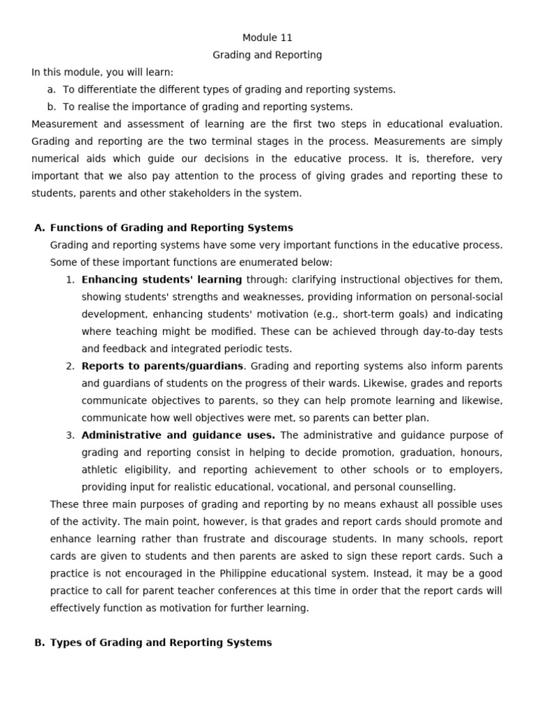 Grading and Reporting Systems Overview | PDF | Educational Assessment ...