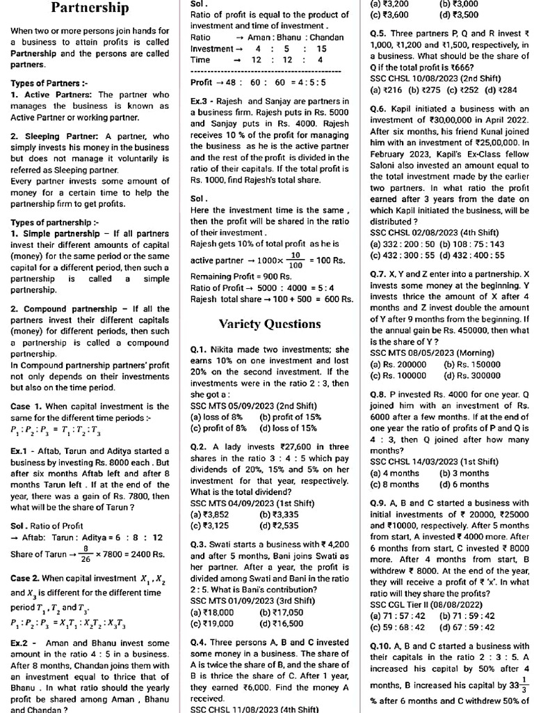 Partnership All Previous Year Questions PYQs | PDF