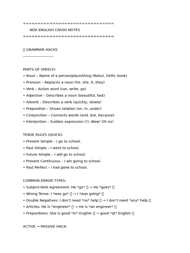 Nda English Crash Note1 | PDF