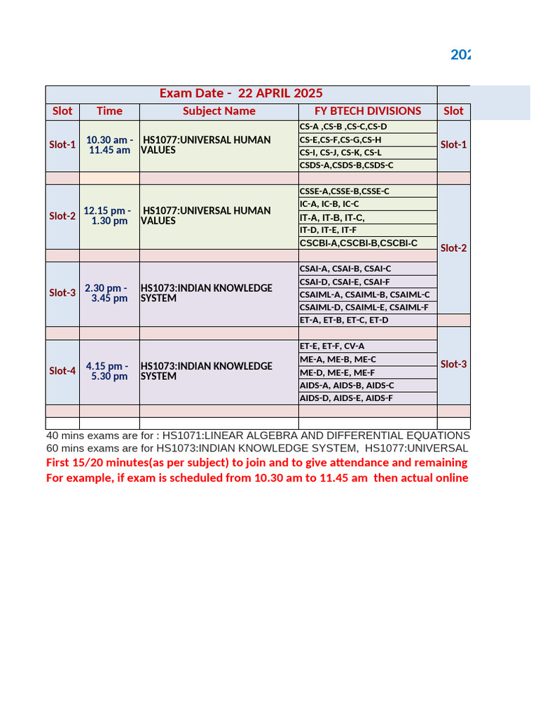 2024-25 B.Tech Exam Schedule | PDF | Equations | Algebra