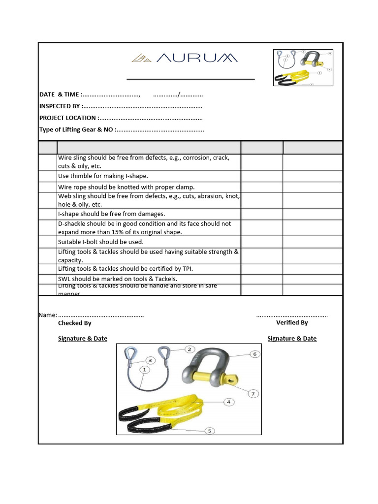 Lifting Tools & Tackles Inspection Checklist | PDF
