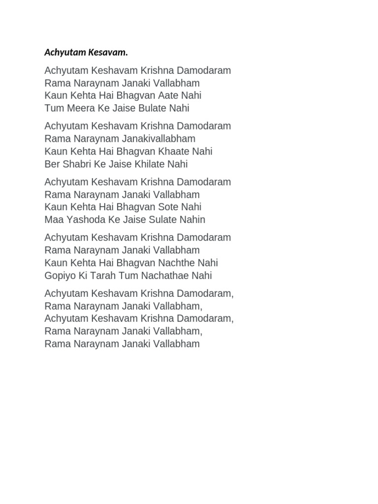 Achyutam Keshavam Lyrics Overview | PDF