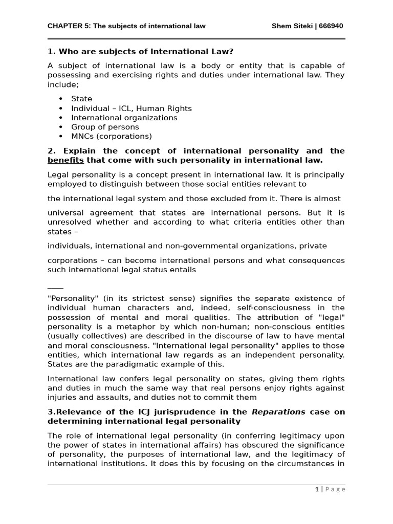 Subjects of International Law Explained | PDF | State Of Palestine ...