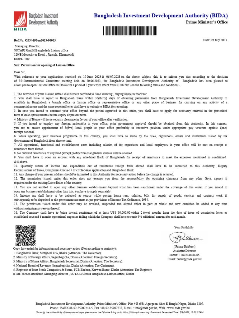 BIDA Approval for Liaison Office in Dhaka | PDF | Expense | Taxes