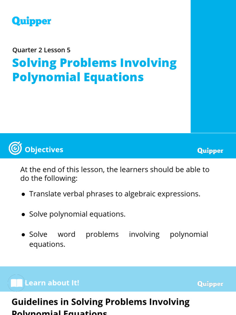 Solving Problems Involving Polynomial Equations | PDF | Equations ...