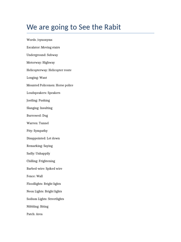 Synonyms for Rabbit-Related Terms | PDF