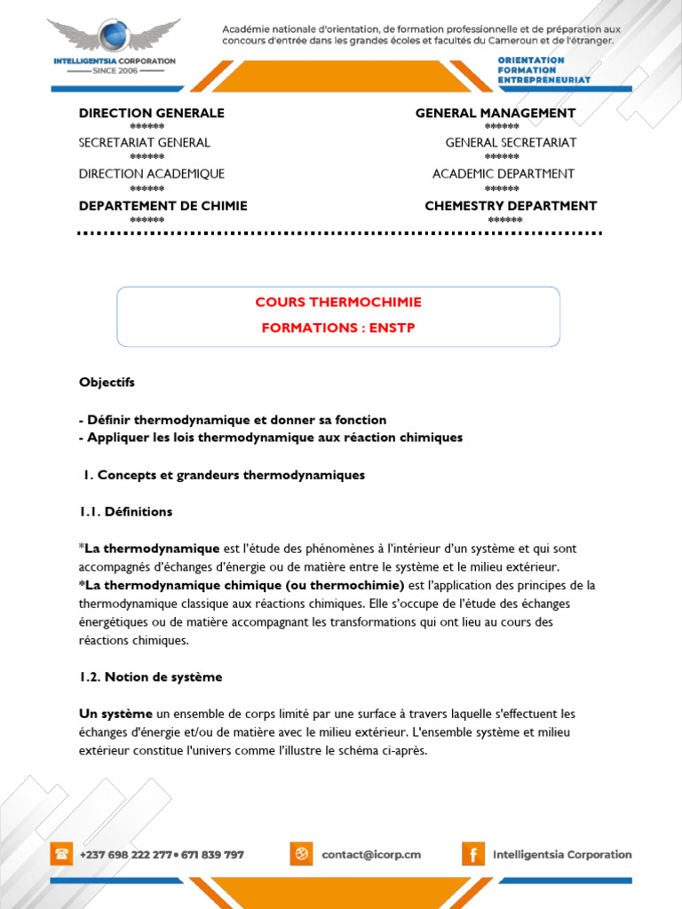 Cours de Thermochimie et Thermodynamique | PDF | Entropie | Thermodynamique