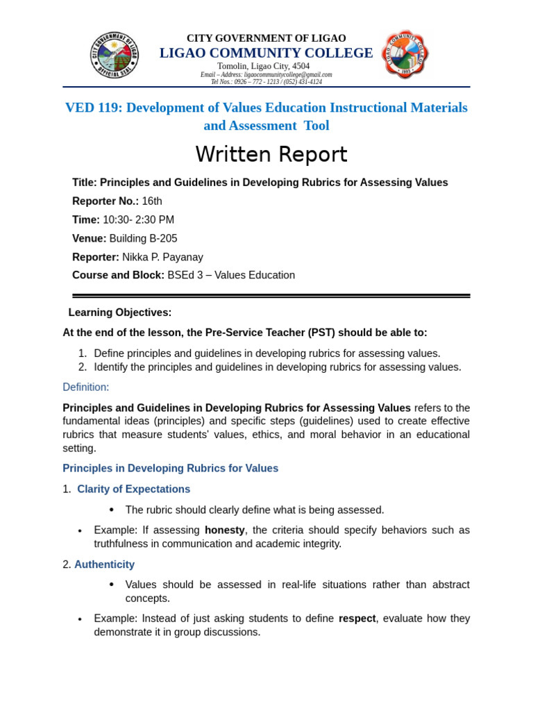 Developing Values Assessment Rubrics | PDF | Psychological Resilience ...