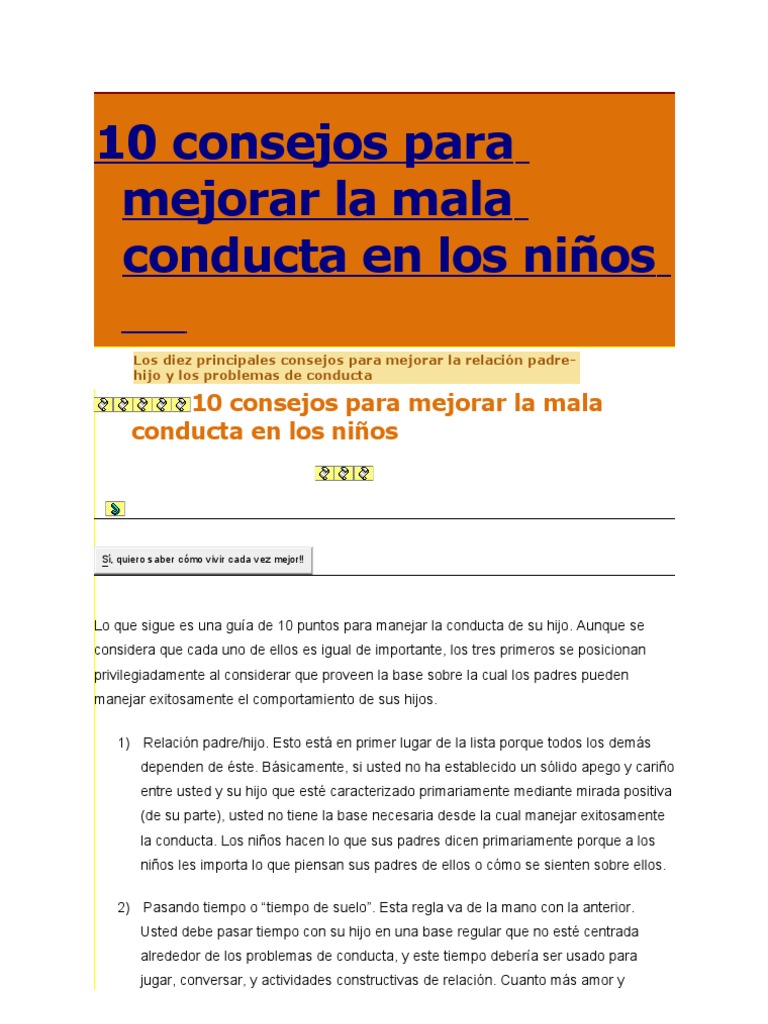 Consejos para Padres: Mejorar Conducta | PDF | Teoría de apego ...