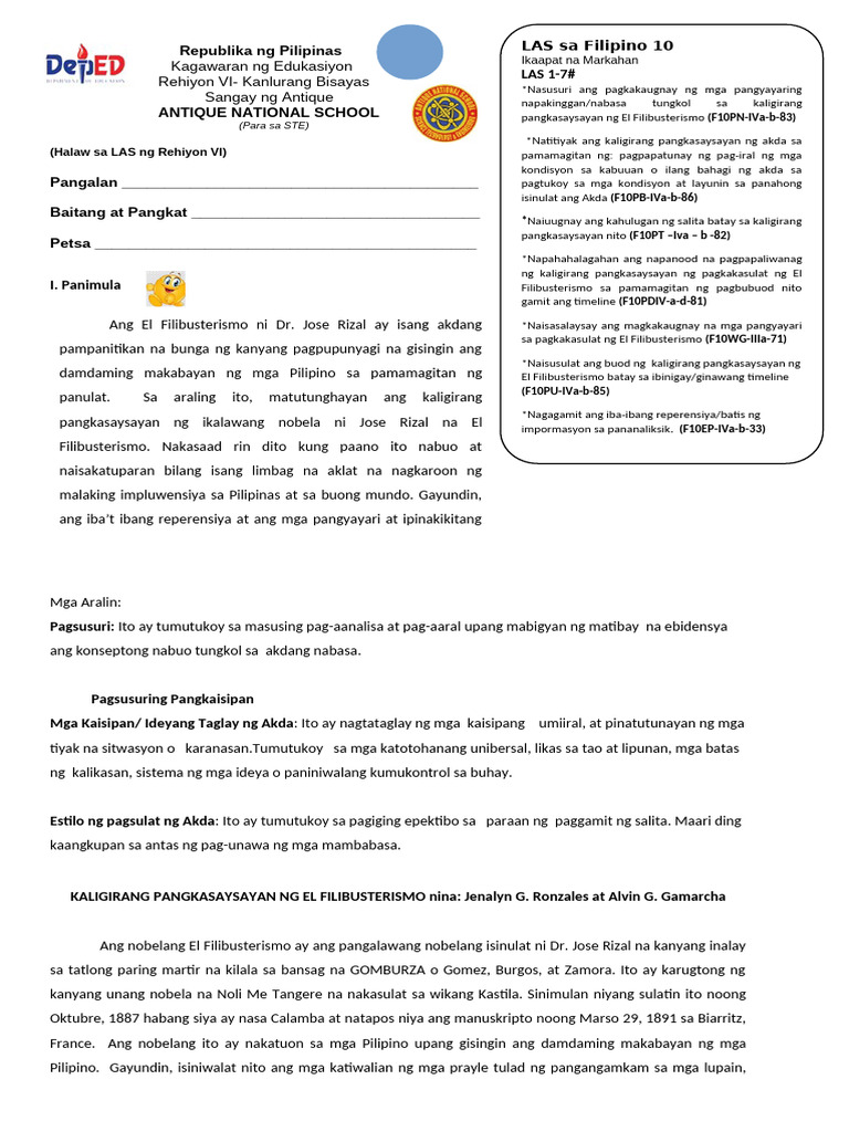 4th G10 LAS 1 7 Kaligirang Pangkasaysayan - Final | PDF