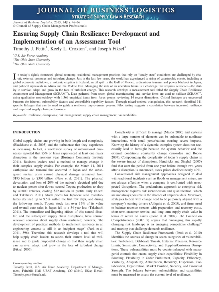 Resilience Assessment | PDF | Supply Chain | Risk Management