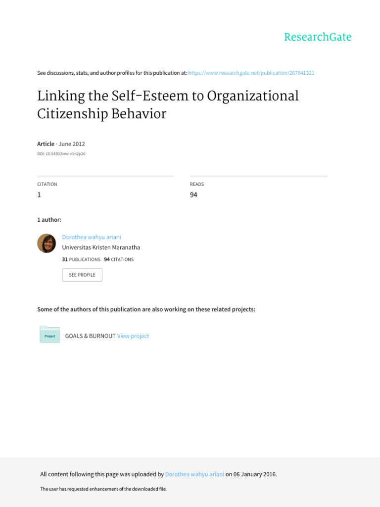 Self-Esteem and Organizational Citizenship Behavior | PDF | Self Esteem ...