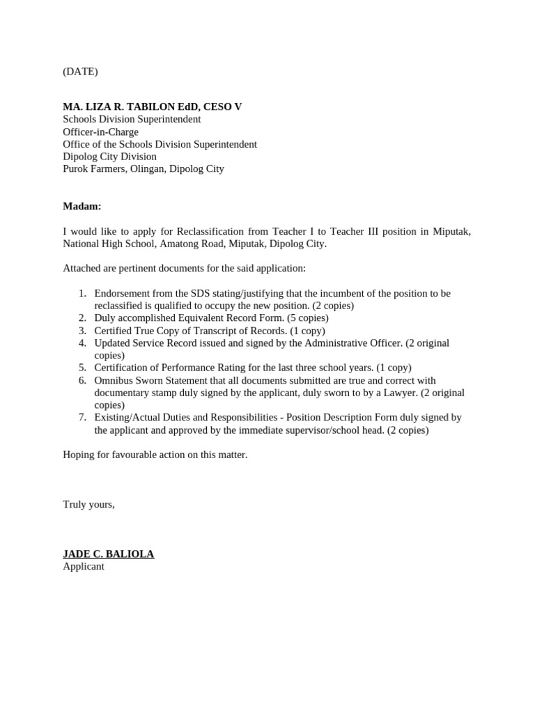 Teacher Reclassification Application | PDF