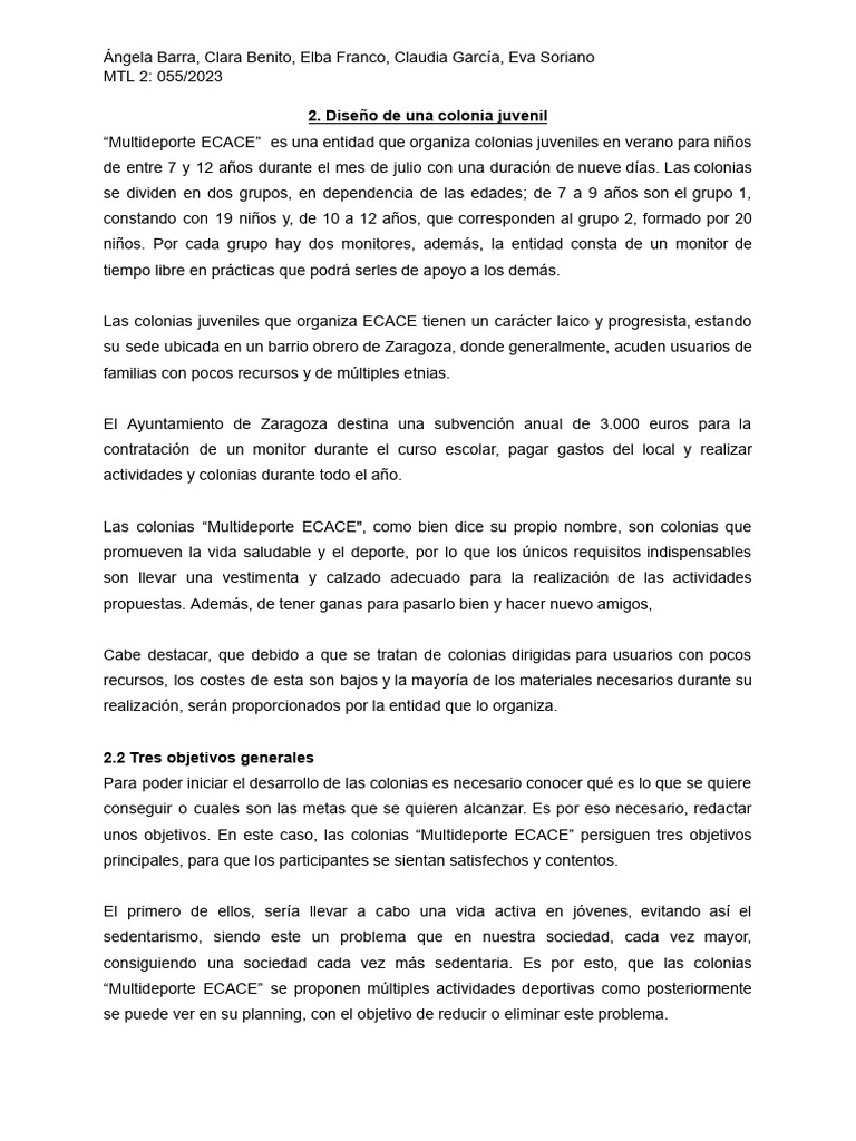 Colonias Juveniles Multideporte ECACE | PDF | ensalada | Sustentabilidad