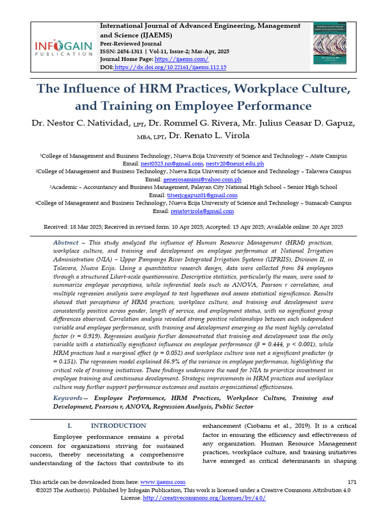 HRM Practices Impact on Employee Performance | PDF | Statistics ...
